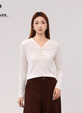 AMASS/阿玛施拼接设计羊毛衫休闲V领百搭时尚气质显瘦上衣530103