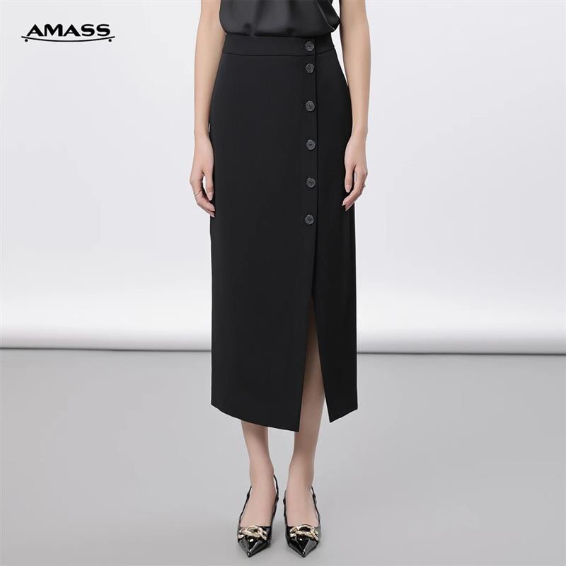 AMASS/阿玛施侧开叉中长裙半高腰女式开叉半身长裙5200482