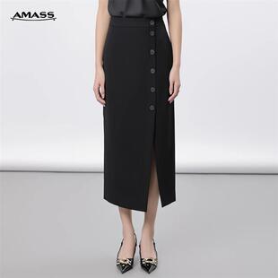 AMASS/阿玛施侧开叉中长裙半高腰女式开叉半身长裙5200482