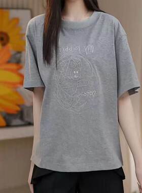 阿玛施AMASS春夏新款卡通印花宽松休闲百搭显瘦简约短袖T恤530088