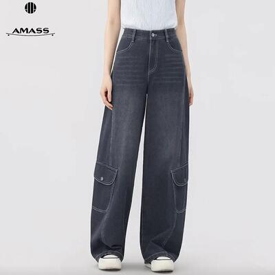 AMASS/阿玛施复古大口袋牛仔阔腿裤新款宽松垂感潮酷工装裤510089