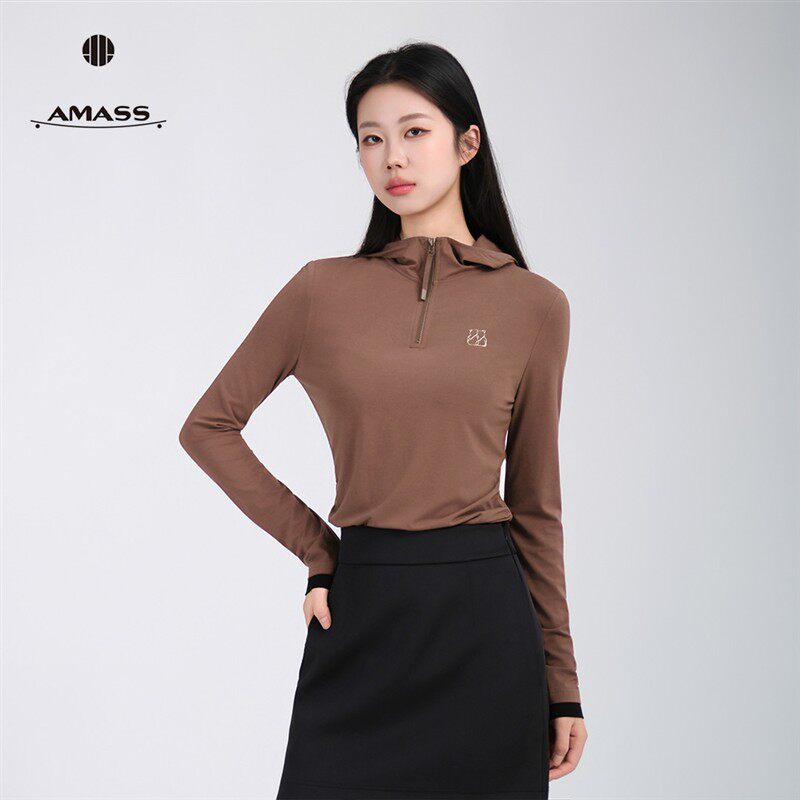 AMASS/阿玛施新款连帽拼色长袖修身显瘦上衣侧捏褶设计卫衣530262