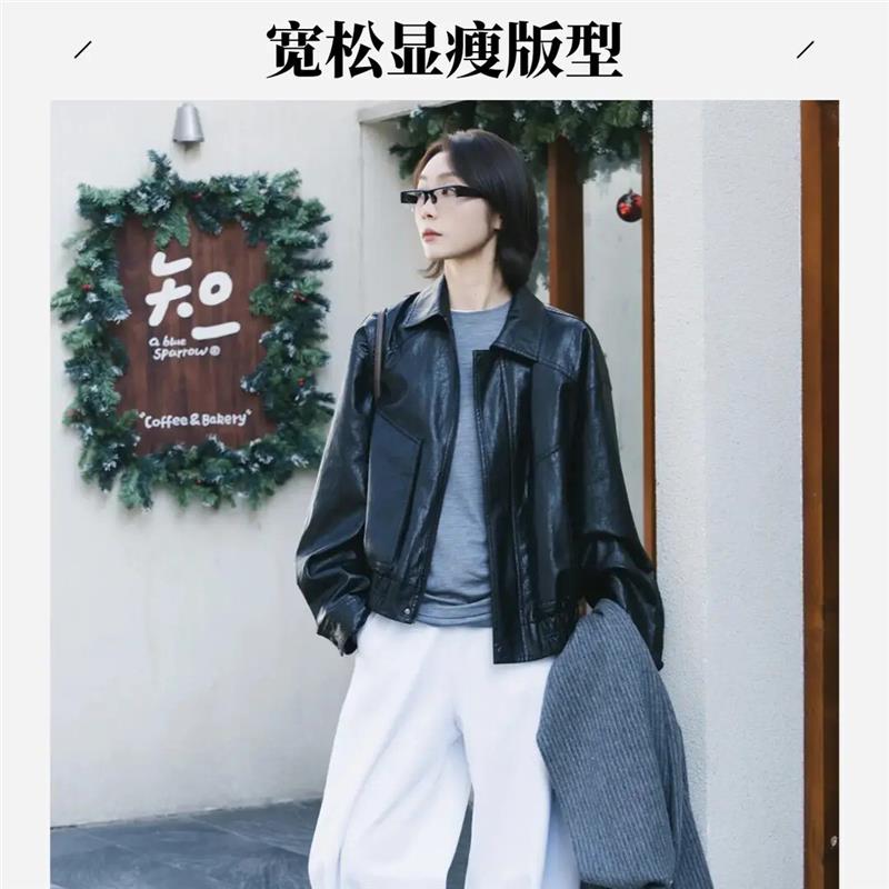 AMASS/阿玛施爆款复古宽松皮衣女2026春秋休闲百搭显瘦外套540125