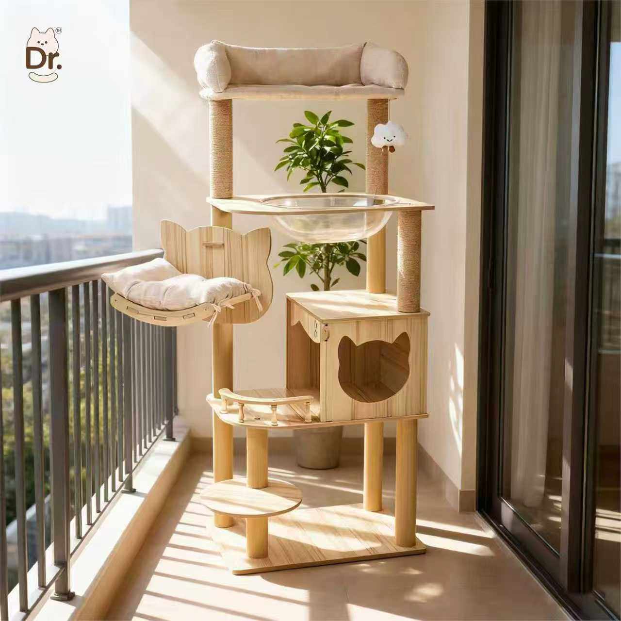 Cat climbing frame cat nest integrated home small non-occupied cat tree scratching post double space capsule cat villa stable and durable