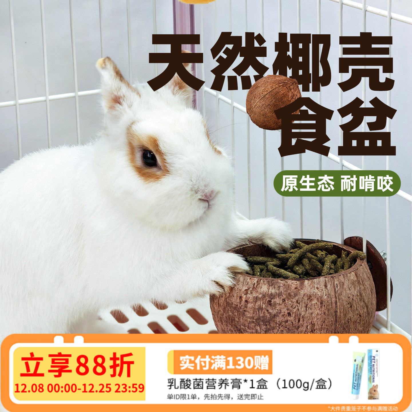 兔子食盆喂食器椰壳碗防扒防打翻
