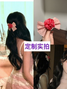 虞书欣同款 蝴蝶结花朵发夹甜美蕾丝立体玫瑰花后脑勺弹簧夹侧边夹