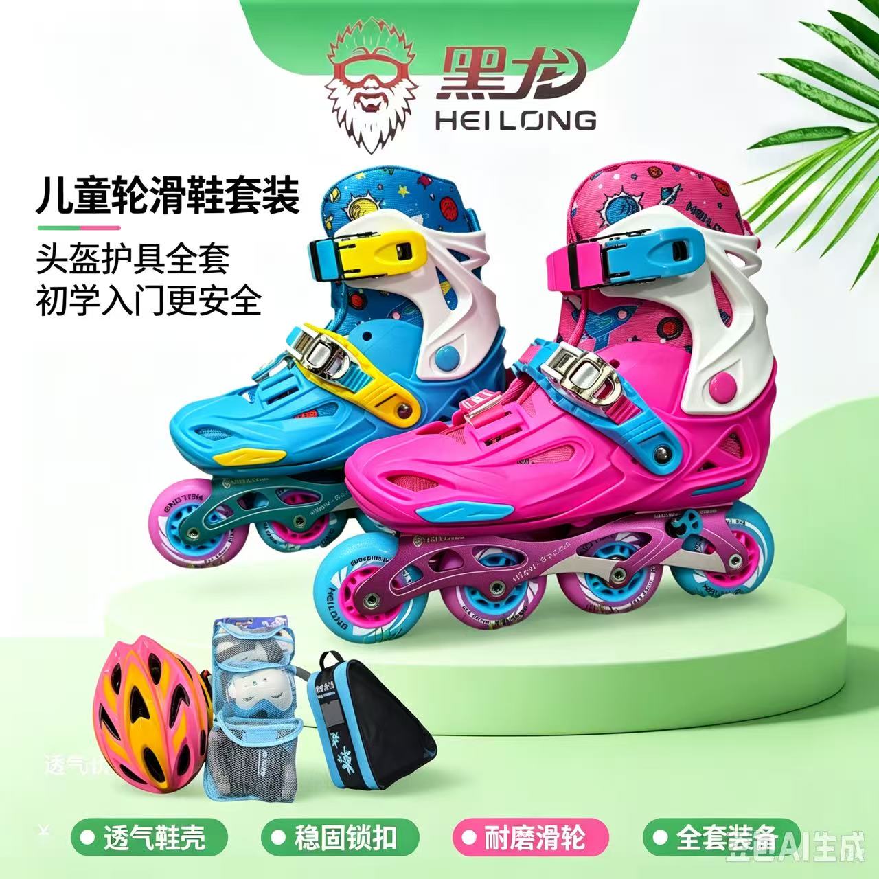 黑龙儿童滑轮鞋平花轮滑鞋鞋教学可调节平花休闲两用溜冰