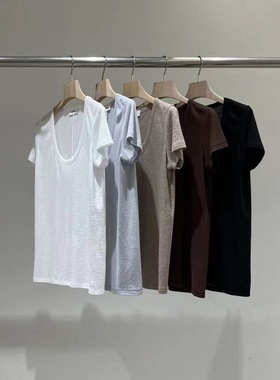 现货速发韩国东大门代购statement2025夏季新款U领纯色基础款T恤
