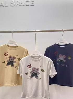 现货速发韩国东大门代购visual space女25春小兔印花圆领短袖T恤