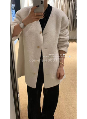 现货速发韩国东大门代购february112025秋冬新款V领纯色羊绒大衣