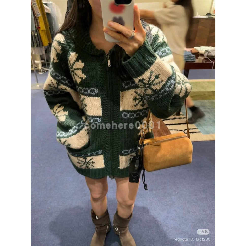 现货速发韩国东大门代购fure2025冬季新款复古费尔岛毛衣外套开衫