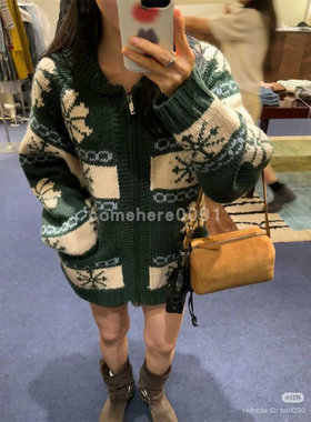 现货速发韩国东大门代购fure2025冬季新款复古费尔岛毛衣外套开衫