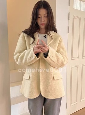 现货速发韩国东大门代购Erume2025秋季新款复古西装领毛呢外套