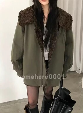 现货速发韩国东大门代购nuese2025秋冬新款设计感毛绒宽松外套
