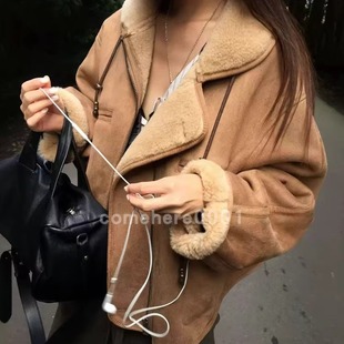 现货速发韩国东大门代购breathe2025秋冬新款皮毛一体宽松外套