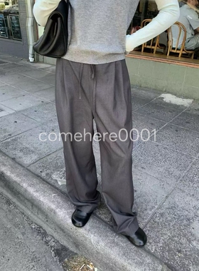 现货速发 MOHHE韩国东大门代2026春极简松弛感休闲系带竖纹直筒裤