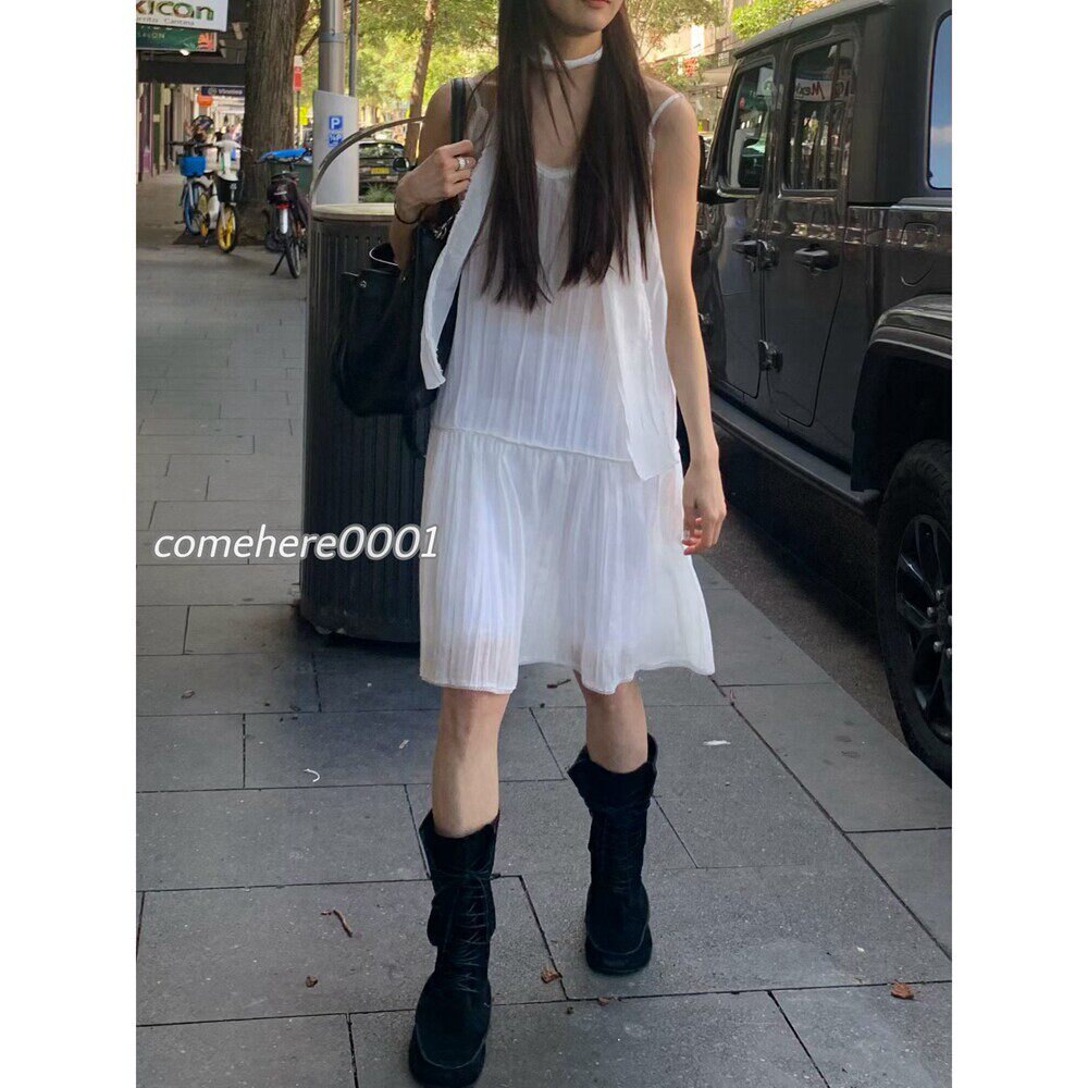 现货速发韩国东大门26春夏Love you so much纯色飘带吊带连衣裙女