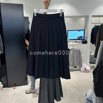 现货速发韩国东大门代购cream2025冬季新款复古干练百褶半身裙