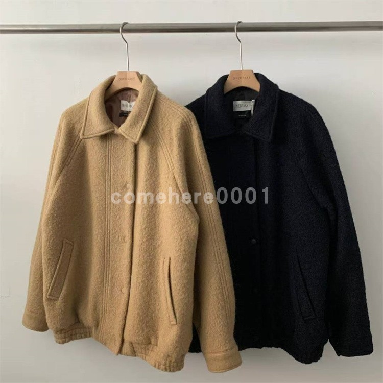 现货速发韩国东大门代购OVERTAKE2025冬季新款翻领宽松毛呢外套