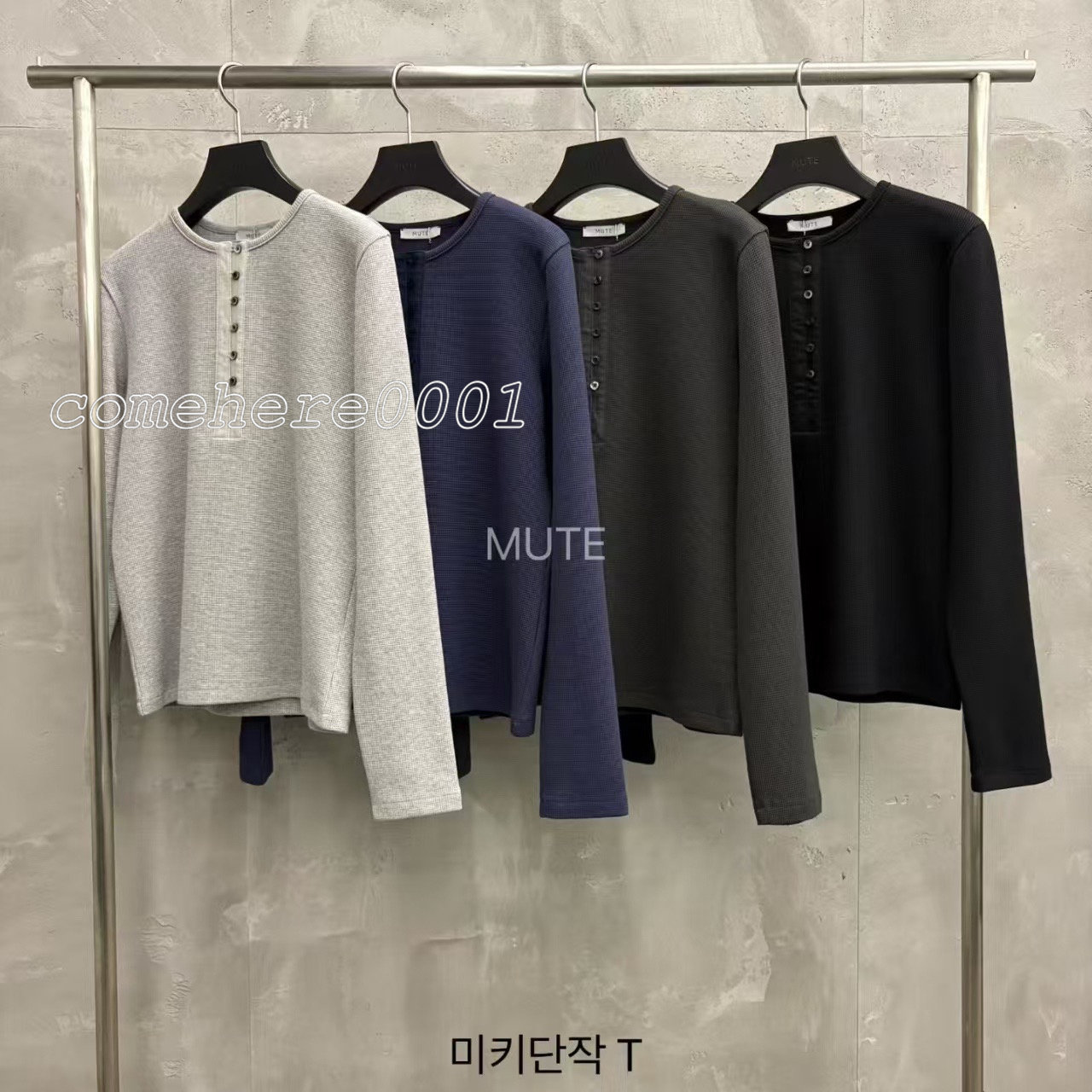 现 韩国东大门代购mute2026秋新款休闲百搭半系扣宽松长袖上衣