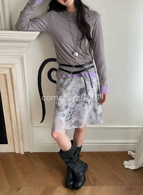 现货速发 atmosphere韩国26春微透外穿打底叠穿T恤+灰色晕染半裙