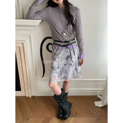 现货速发 atmosphere韩国26春微透外穿打底叠穿T恤+灰色晕染半裙