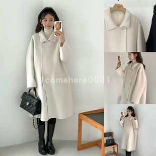 现货速发韩国东大门代购egg2025秋冬新款翻领纯色长款毛呢大衣