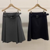 韩国东大门代购 气质高腰带腰带压褶半身裙 时尚 mohhe2025秋季 新款