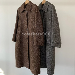 现货速发韩国东大门代购Underson2025冬季新款设计人字纹毛呢大衣