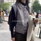 现货速发韩国东大门代购 mohhe2025秋冬新款 翻领单排扣针织马甲