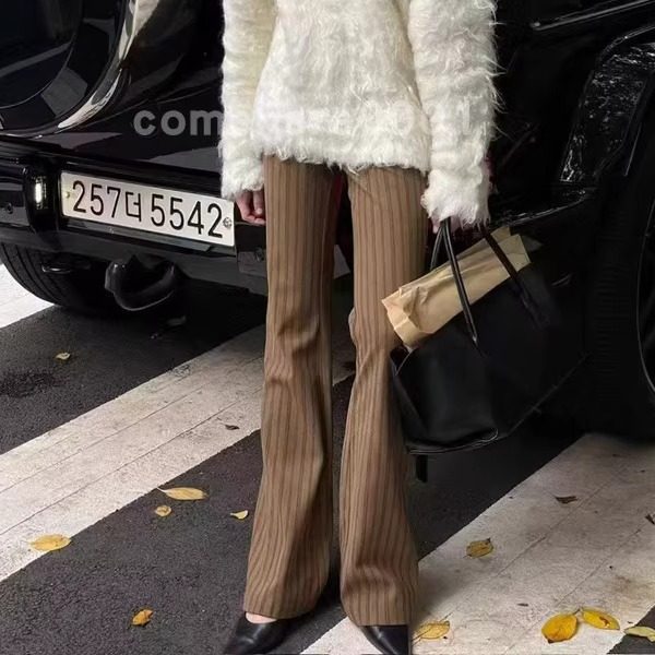 现货速发韩国东大门代购Londonflat2025秋季新款竖条纹微喇休闲裤