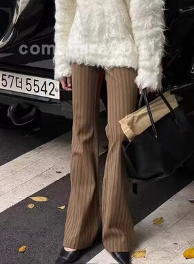 现货速发韩国东大门代购Londonflat2025秋季新款竖条纹微喇休闲裤