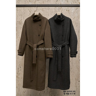 现货速发韩国东大门代购blossom2025秋冬新款百搭系腰带毛呢大衣