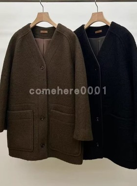 现货速发韩国东大门代购utre2025冬季新款气质V领宽松羊毛大衣