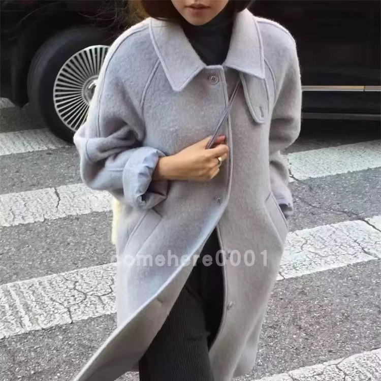 现货速发韩国东大门代购overtake2025冬季新款翻领长款毛呢大衣