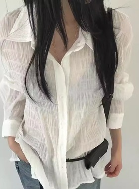 现货速发韩国东大门代购pado2025夏季新款宽松慵懒风薄款长袖衬衫