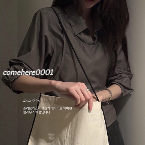 现货速发 韩代 londonflat 层次感拉满！假两件不规则系带衬衫