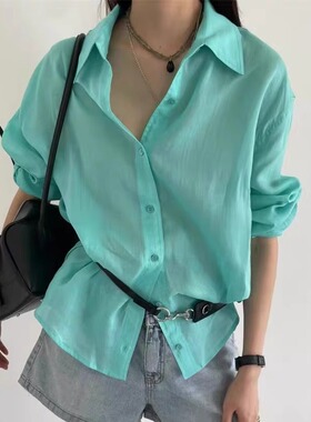 现货速发韩国东大门代购atmosphere2025夏季新款纯色长袖衬衫女