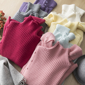 颜色太美啦 侧边单排扣半高领坑条软糯含羊毛羊绒内搭针织衫 毛衣