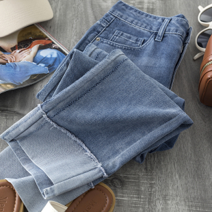 九分裤 直筒裤 巨显瘦显腿直双侧线翻边卷边薄牛仔裤 一万个推荐