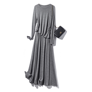 套装 柔软云雾感松弛舒适莱赛尔羊毛针织T恤上衣 垂感A字半身裙