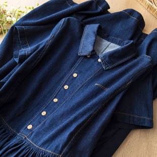 收腰连衣裙 高支棉水洗柔软翻领夏季 邂逅丹宁浪漫 重塑牛仔风情