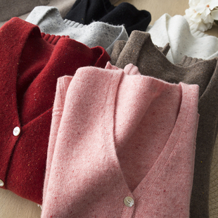 彩色花点点羊毛衫！无缝一体全羊毛点子纱气质V领长袖针织开衫女