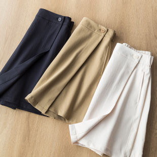 抗皱微弹四分裤 遮肚腩气质A型高腰显瘦短裤 设计感交叠裙裤 高货