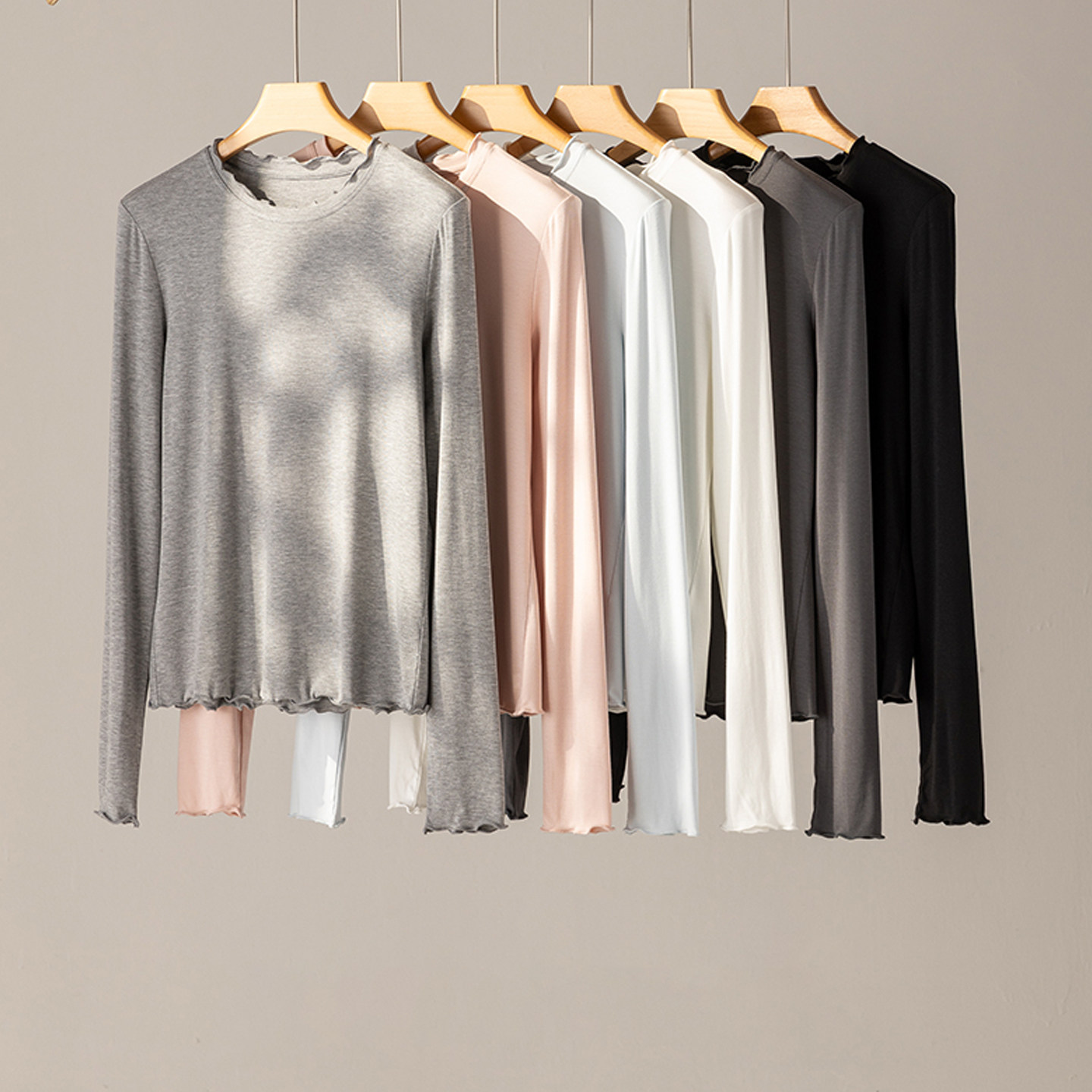 含桑蚕丝木耳边舒适打底衫T恤女