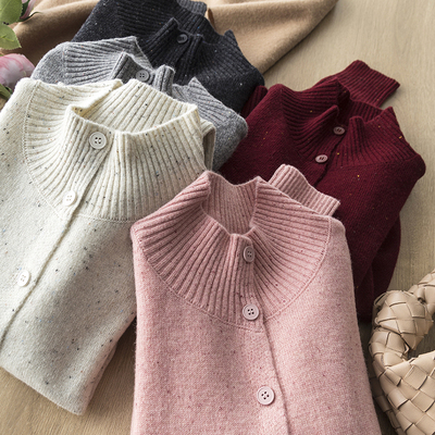 立领百搭羊毛高领针织毛衣开衫