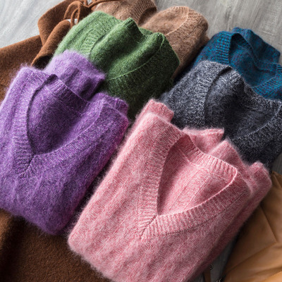 奢暖小皮草~花纱羊绒羊毛拉毛！高克重慵懒宽松软糯V领针织衫毛衣