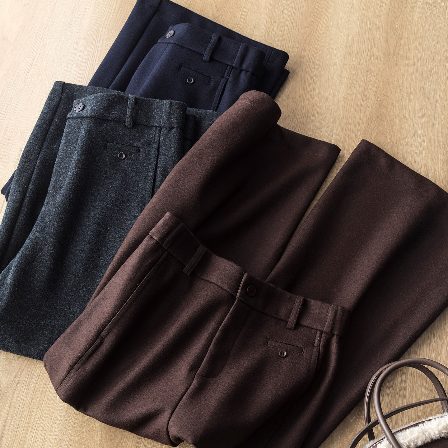 秋冬C位 羊毛混纺直筒裤 立体剪裁通勤小个子休闲毛呢九分裤