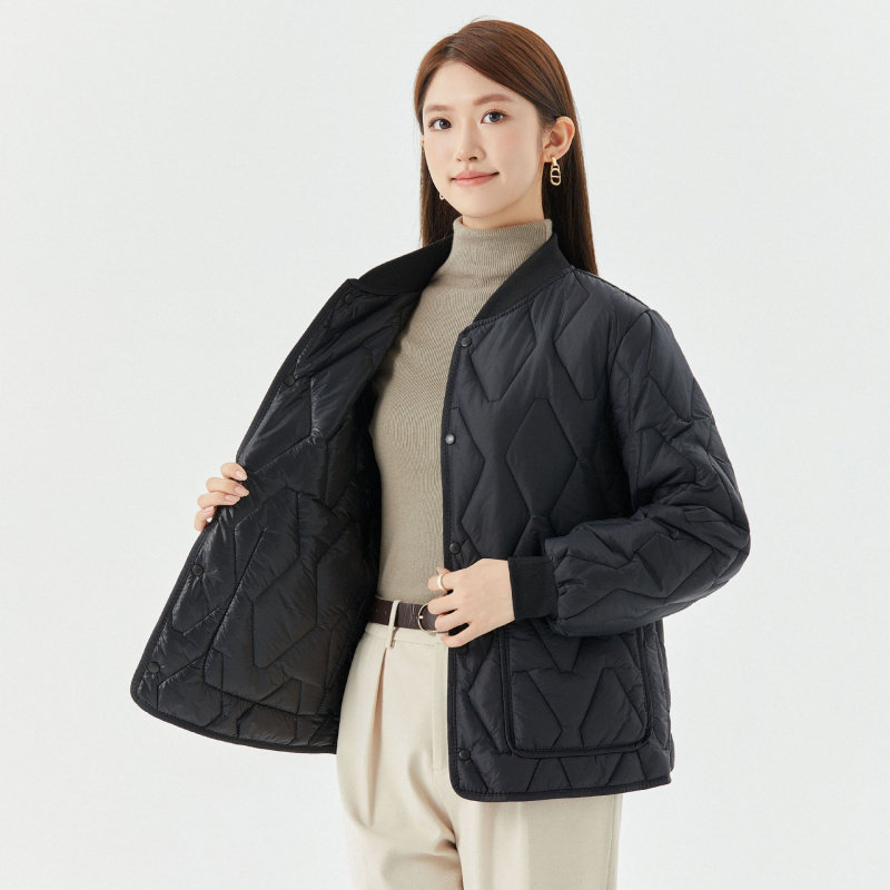 女士保暖长袖棉内胆女款家居棉衣棉服加绒螺纹领可外穿上衣