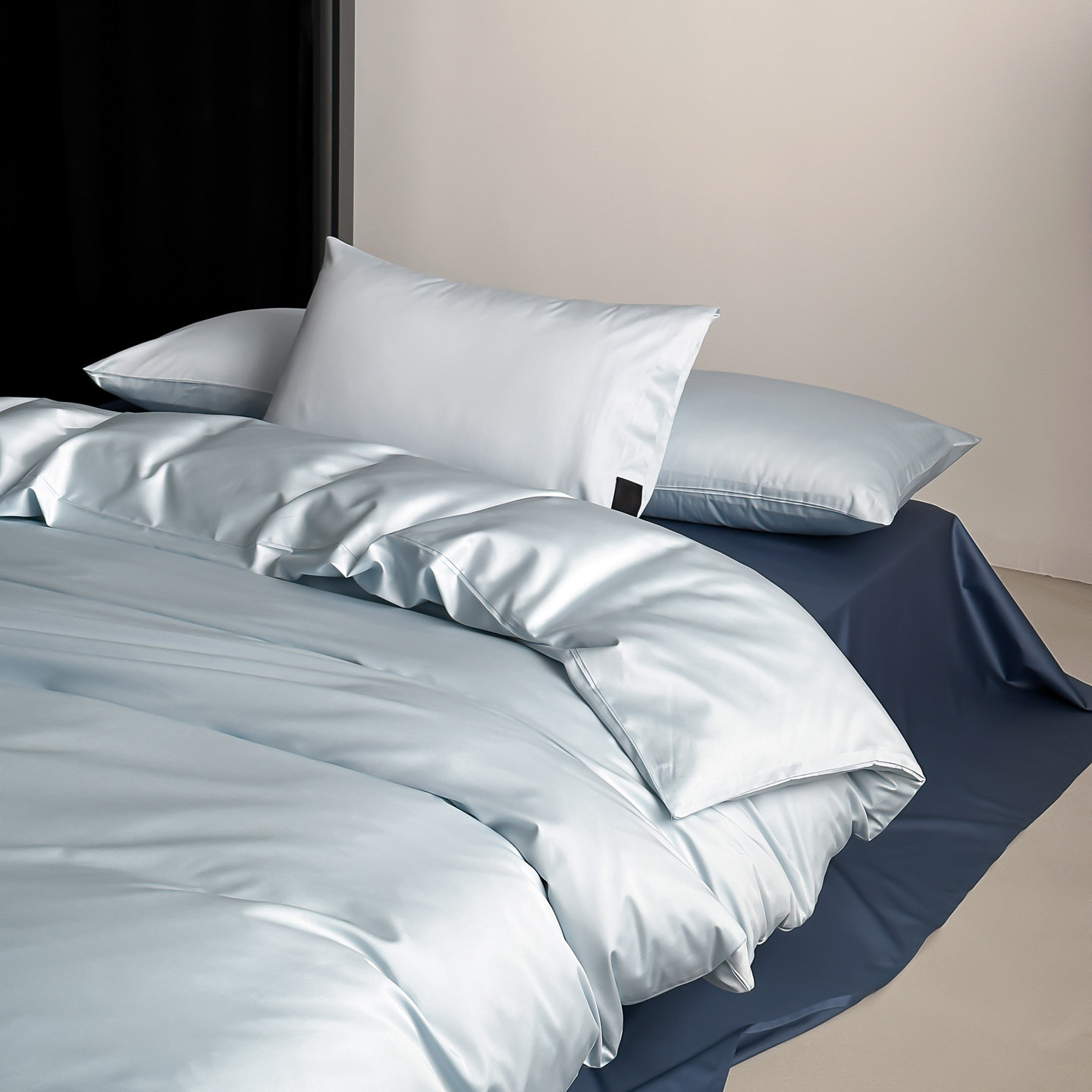 简约风纯色全棉床上四件套拼色被套床单枕套亲肤床品套件四季通用